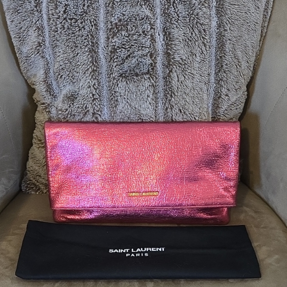 Saint Laurent Metallic Pink Clutch